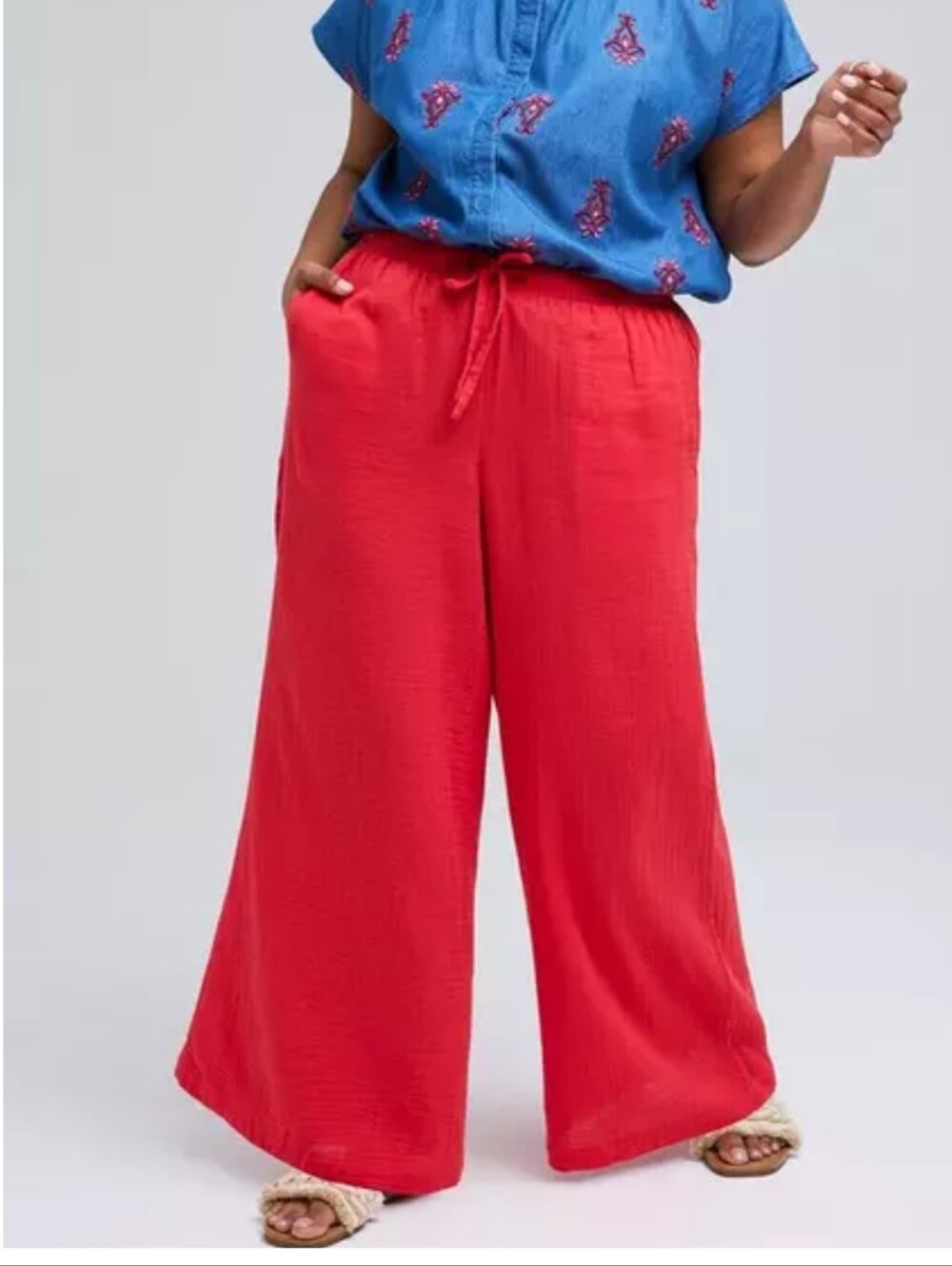Torrid Belle Isle Red Cotton Wide Leg Pants Size 0S 12 Short NWOT